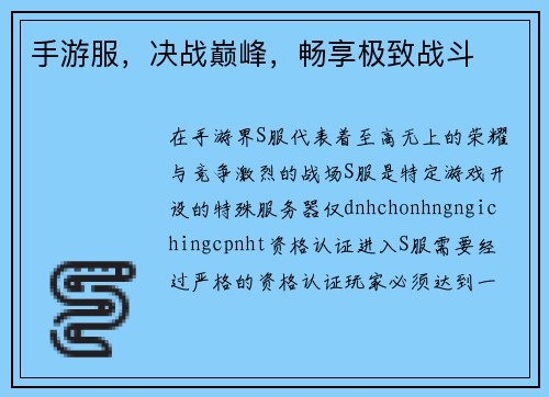 手游服,决战巅峰,畅享极致战斗